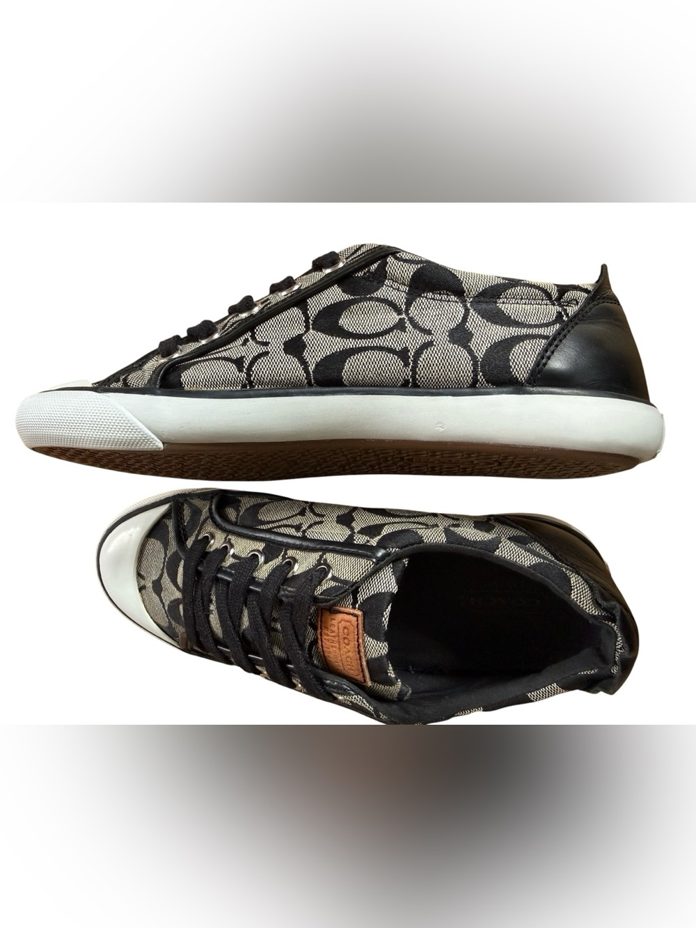 Coach Barrett Signature C Canvas Sneakers Black Gray Womens Size 8.5 - Picture 3 of 16
